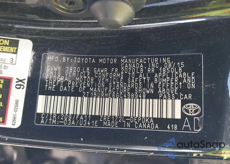 2016 Toyota Corolla L from USA, damaged, VIN 2T1BURHE6GC498948